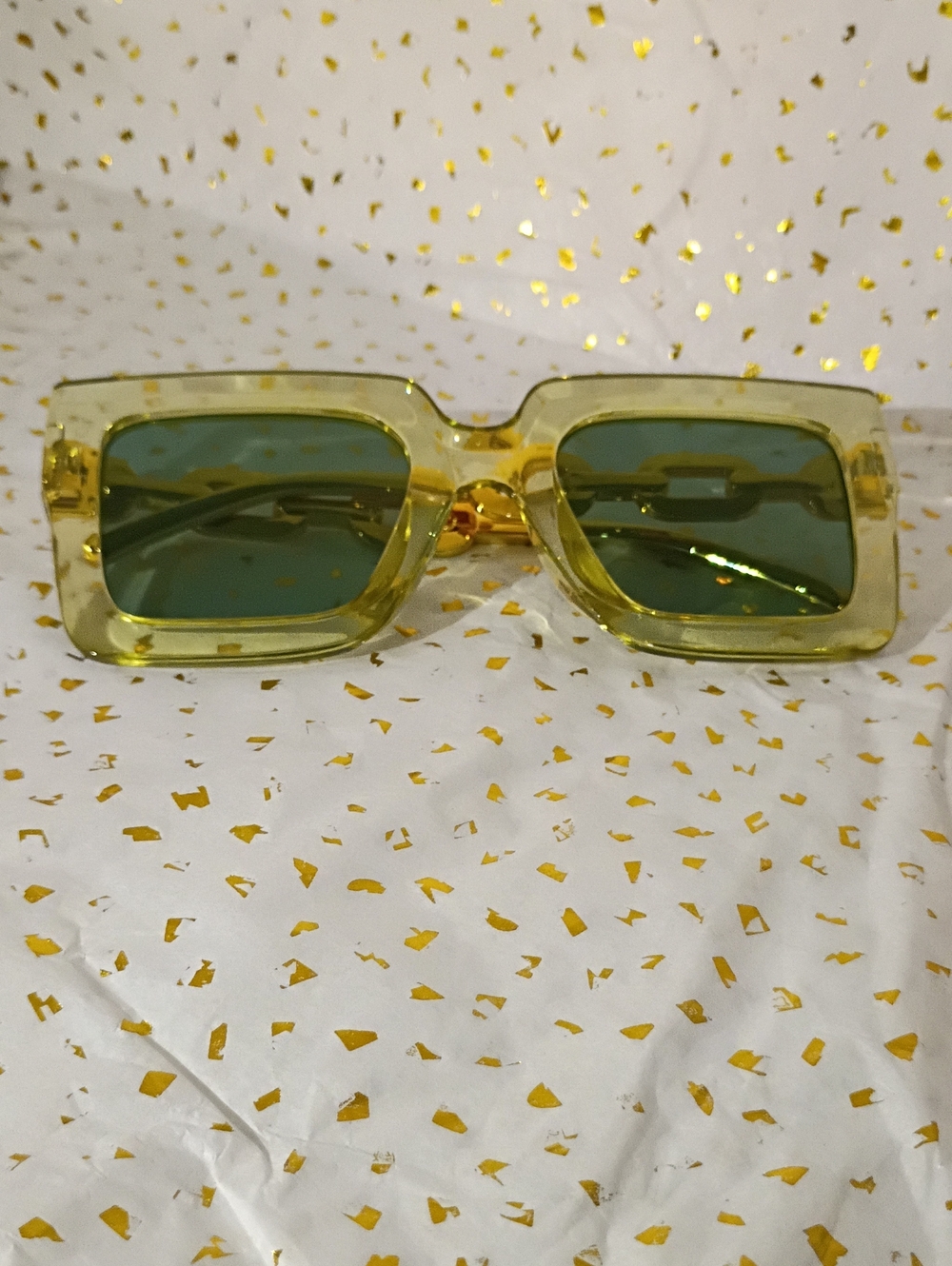 & Other Stories Yellow Square Sunglasses with Green Lenses